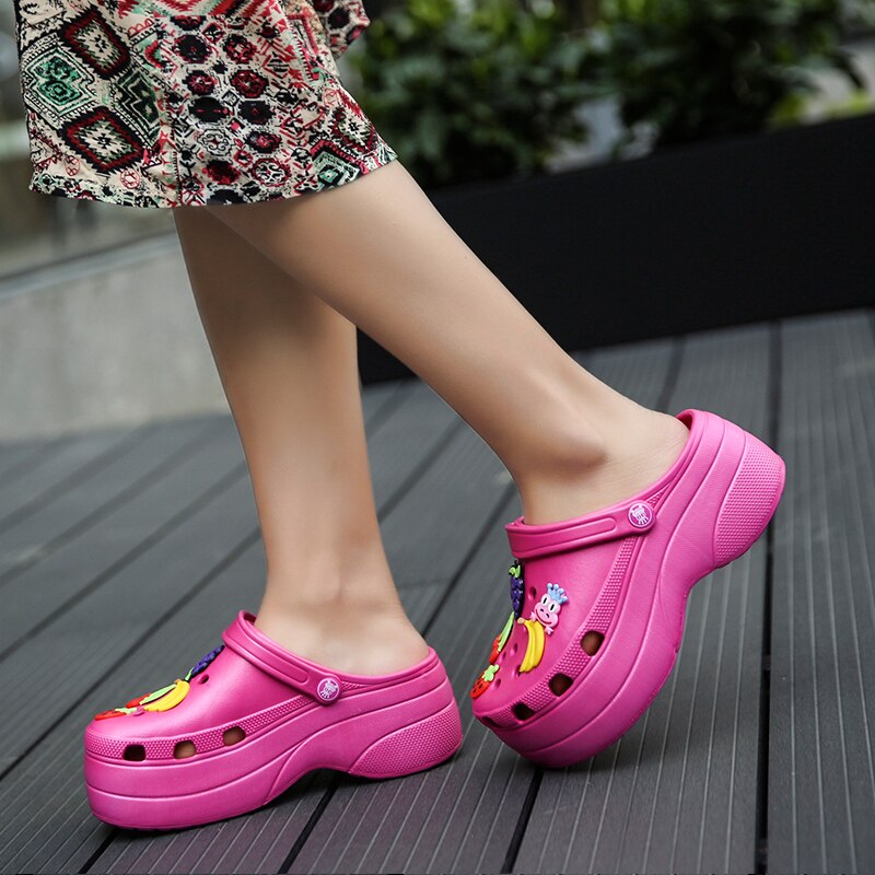 Pheron söta sandaler kvinnor öka höjden 6 cm plattformssandaler träskor mulor skor kvinnor tofflor sandaler femme nouveau: Rosoröd / 5