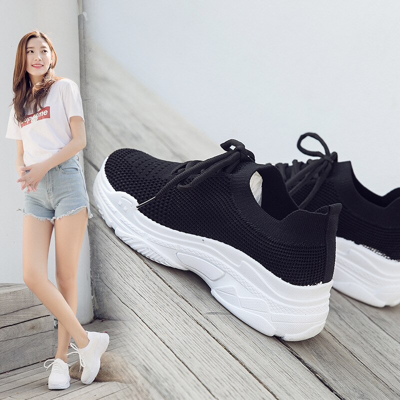 Sneakers White Coconut Shoes Woman Female Version Harajuku Breathable Elastic Socks Wild Sports Shoes Lightweight Fitness Yoga