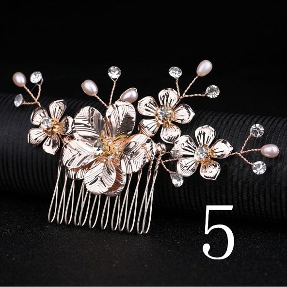 Women Bridal Ivory Red Flower Hair Comb Crystal Tiara Pearls Gorgeous Hair jewellry Wedding Party Decoration Accessories: 5