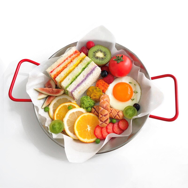 Stainless Steel Serving Platter Pan With Hand-grip Table Flat Dishes 8 Inches for Home Restaurant Dishwasher Safe