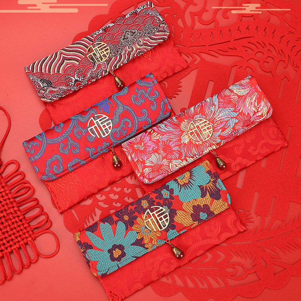 Portefeuille en soie rouge Style chinois , sac de bonne année avec boucle magnétique en Bronze, adapté au Festival du printemps
