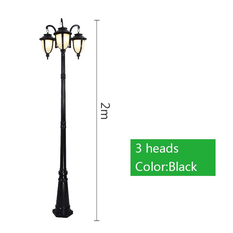 Waterproof Led Street Light Yard Outdoor Lamp Industrial Garden Square Highway Area Parking Lighting Garden park LED Road lamp: Black 3 heads 2M