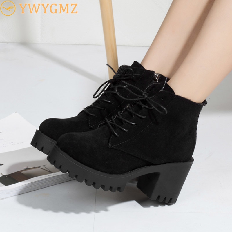 Matte Martin boots High Heels Lace Up Ankle Boots For Women Shoes Black Platform Boot botines mujer 2020Winter botines