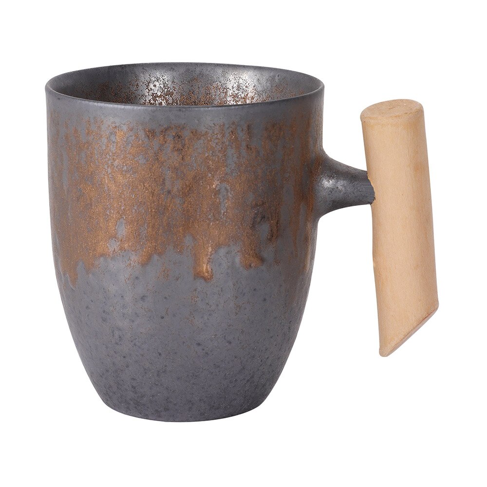 Japanese-Style Vintage Ceramic Coffee Mug Coarse Pottery Kiln Retro Water Cup Tea Milk Beer Mug With Wood Handle Home Office