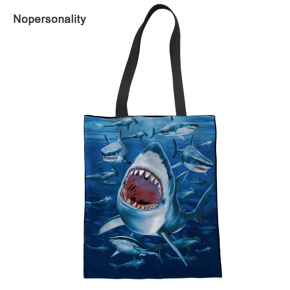 Nopersonality 3d Animal Shark Print Canvas Tassen voor Vrouwen Oceaan Stijl Vrouwelijke Schouder Boodschappentassen Student Shopper Tassen
