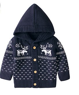 US STOCK Chirstmas Newborn Baby Girls Boy Knitted Deer Coat Sweater Outfits Clothes: Blue / 18M