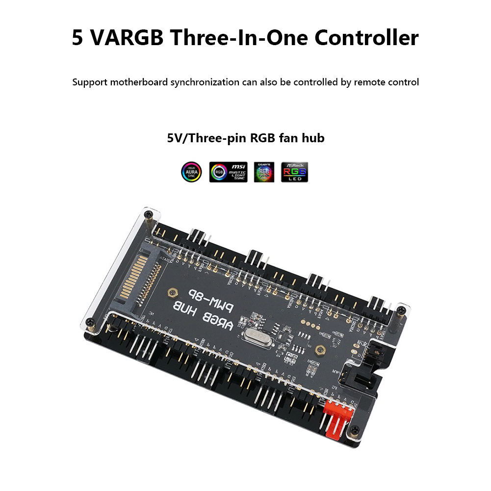 PWM &amp; ARGB LED Controller Hub 8 Ports 5V 3Pin RGB interface Wireless Remote Adapter AURA Splitter Port Power Magnetic Fixation