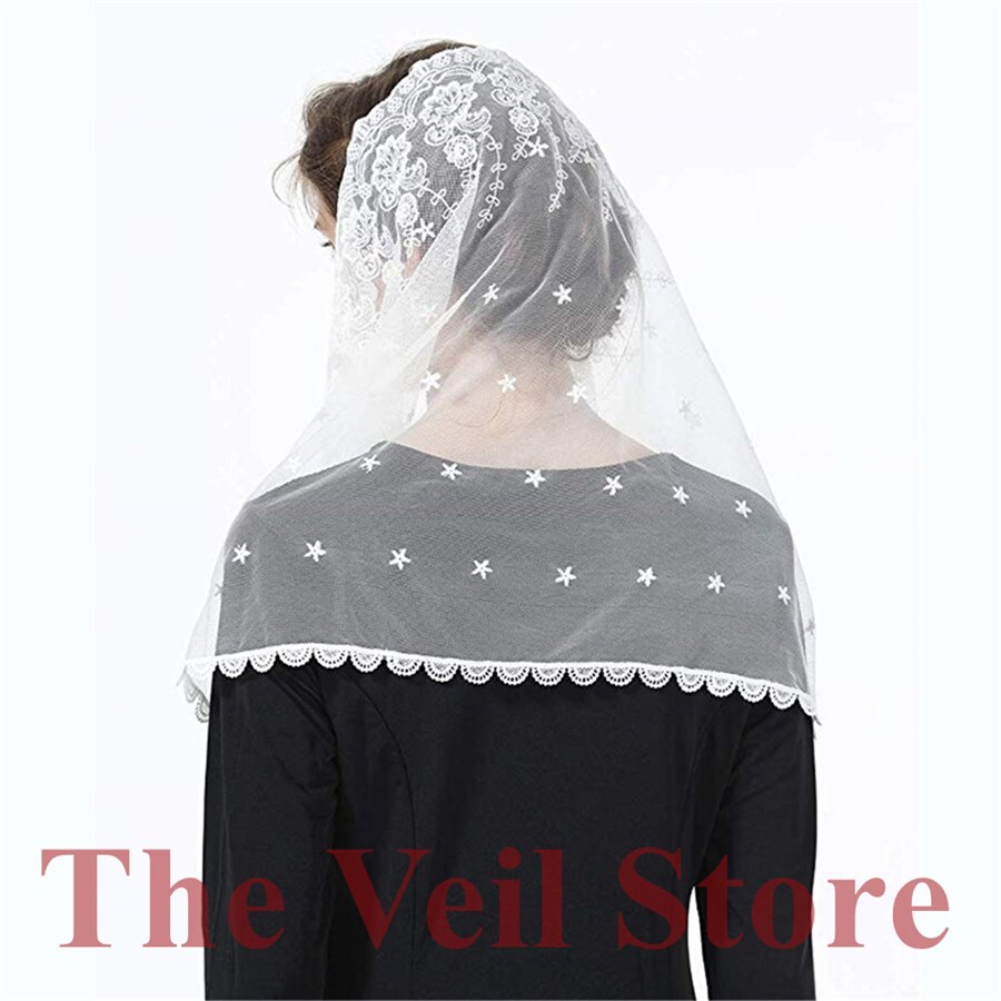 ISHSY mujeres bordado tul Mantilla de encaje capilla Velo para la Iglesia cubierta de cabeza de Latina Velo para misa Mantilla Velo de Novia Mantille