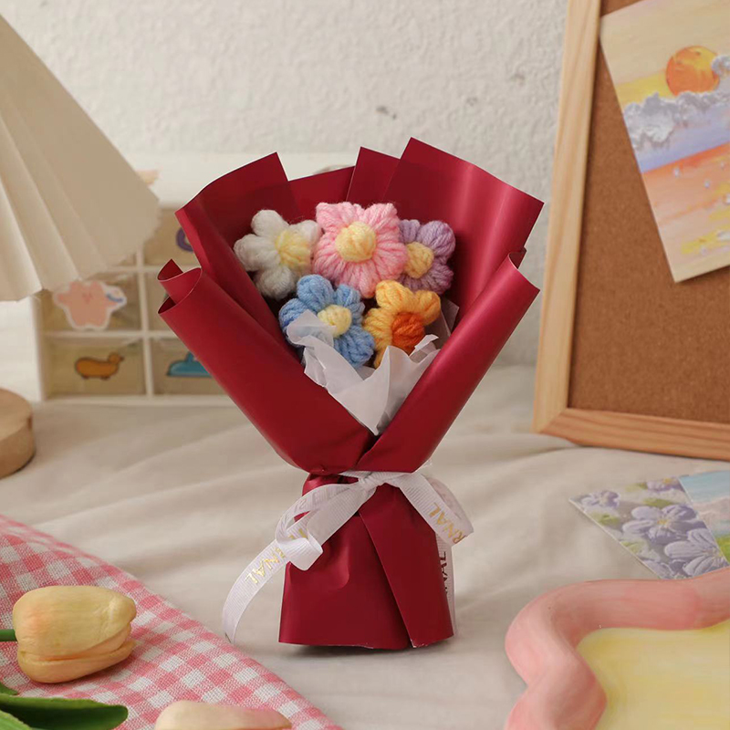 Mini buquê de flores de tricô feito à mão, buquê de flores de crochê com acabamento, caixa de presente para festa de casamento, acompanha buquê pequeno: Verde escuro