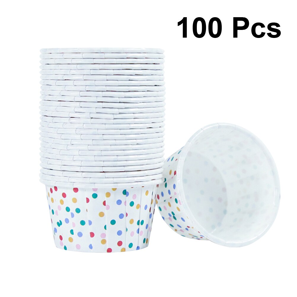 100Pcs Papier Ijs Cups Wegwerp Cake Cup Dessert Kommen Bakken Bruiloft Verjaardag (Kleurrijke Dots) Feestartikelen