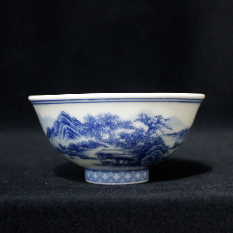 Jingdezhen Porcelain Hand-painted Blue And White Tangled Branch Lotus Landscape Tea Cup Ceramic Tea Bowl: landscape