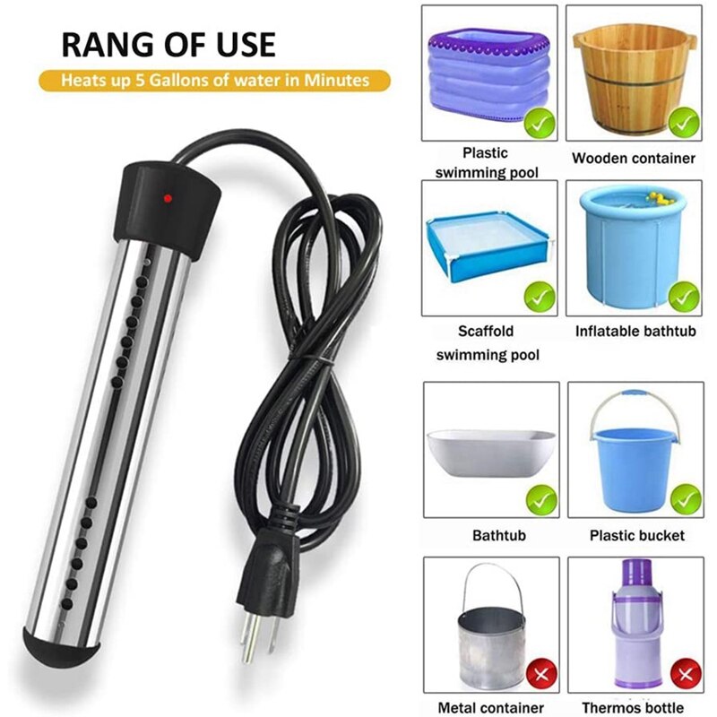 Thermoplongeur, chauffe-eau instantané Submersible électrique portatif, utilisé dans la prise américaine de baignoire de baignoire de piscine