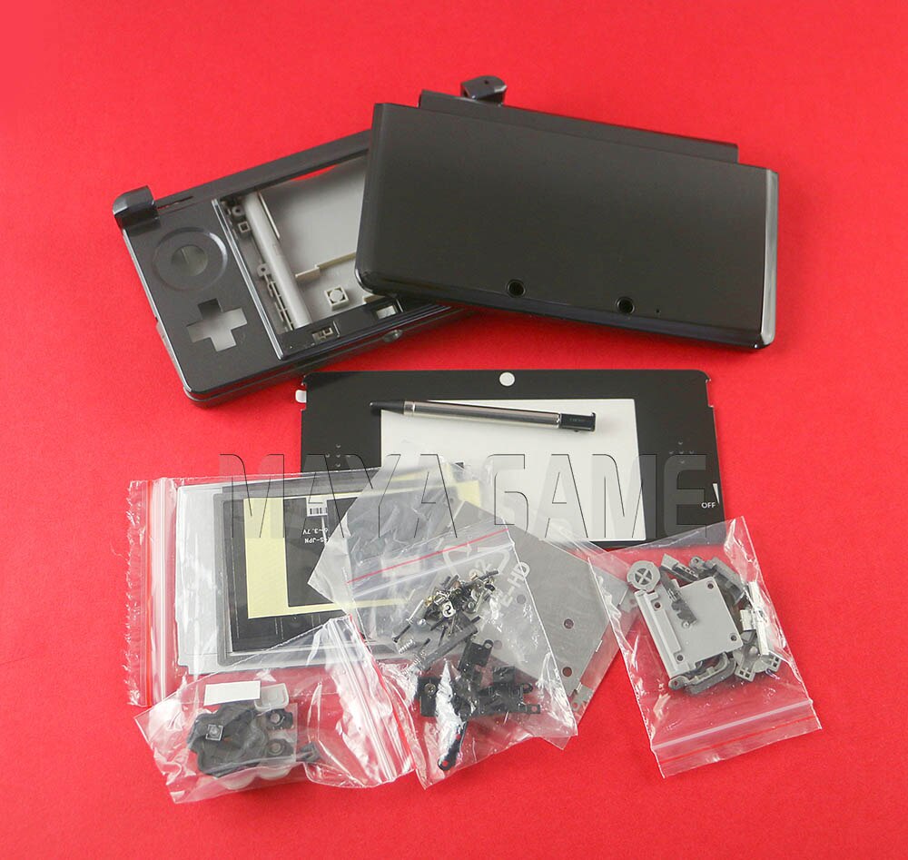 1 Set Volledige Complete Behuizing Shell Case Met Screen Lens Voor 3DS Case Cover Vervanging Reparatie Onderdelen Met Knoppen Kit + 3M Sticker: black