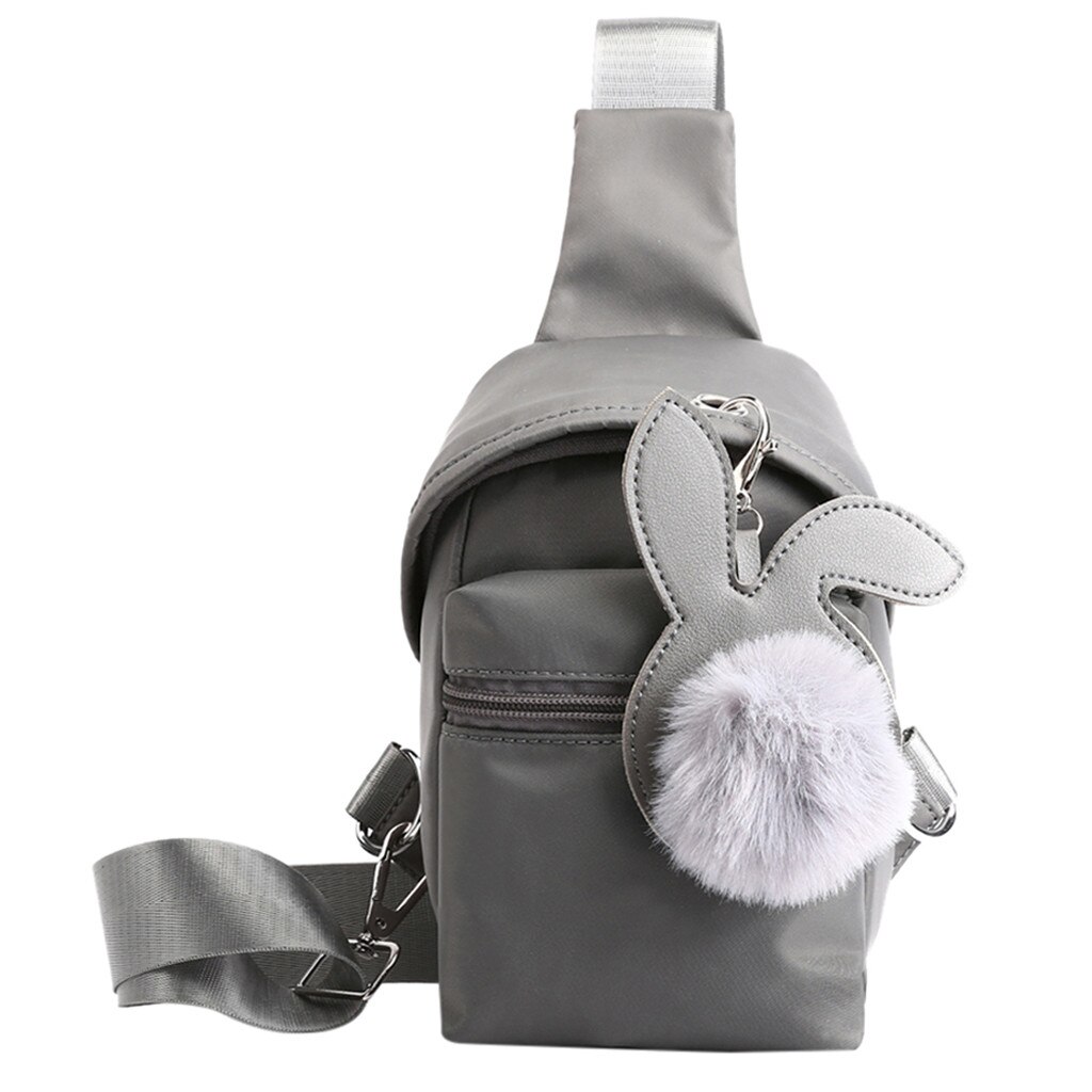 Sac bandoulière sac à main pour femmes en plein air Nylon Hairball fermeture éclair sac de messager sac de sport poitrine sac de taille Mini sac femme: Gris