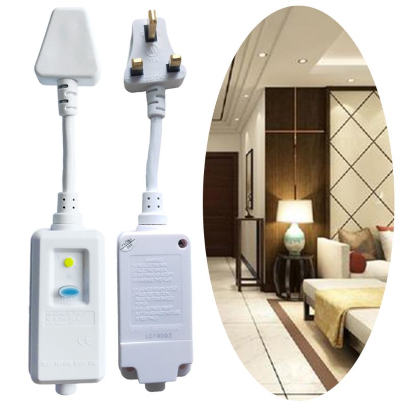 UK Safety RCD Socket Adaptor Home Circuit Breaker Cutout Plug Trip Switch 13A Leakage Protection Protector