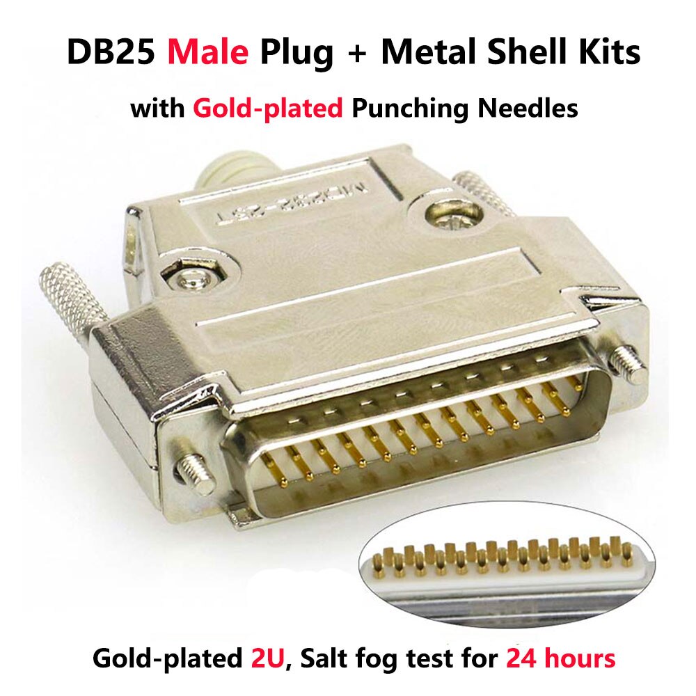 DB25 wtyk męnarty/gniazdo żeńskie zestaw metalowych skorup 2 rzędy 25-pinowe złącze portu szeregowego D-pod 25 adapterów: męski złoto Punching