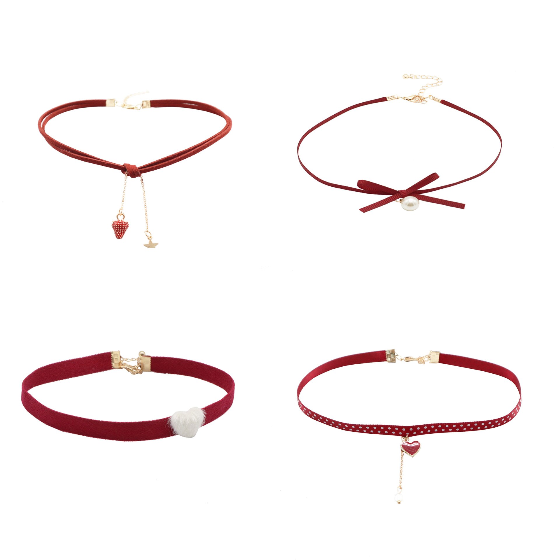 Bruiloft Feestelijke Sleutelbeen Keten Super Fee Rode Aardbei Hanger Kraag Choker Leuke Meisje Hals Ketting Student Bone Collier