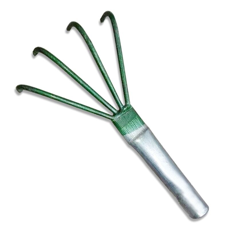 Agricultural Carbon Steel Four-toothed Tines Rake Small Handle Peanut Lawn Leaf Tweezers Garden Tools N11 20