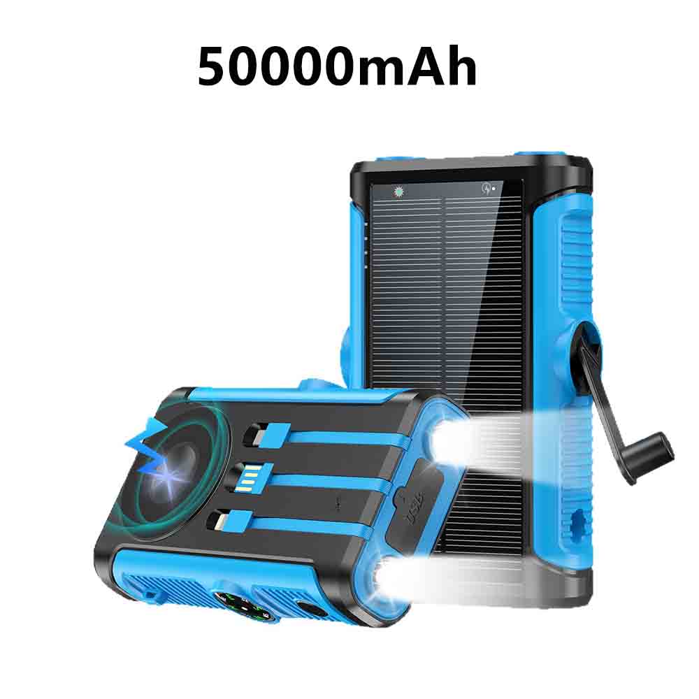 Banco de energía Solar de 50000mAh con Cable, manivela de carga, batería externa, cargador inalámbrico Magsafe de 22,5 W para IPhone: Azul