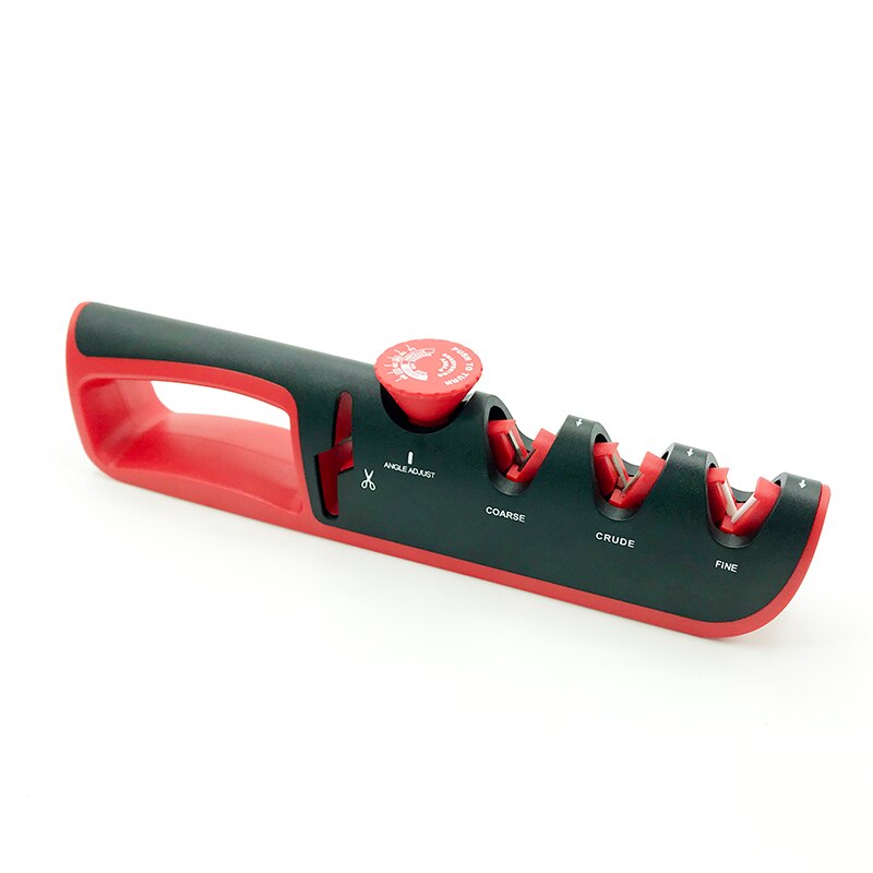 ]Knife Sharpener Kitchen Knives Grinder Scissors Sharpening Tungsten Diamond Ceramic Angle Adjustable Sharpener: 4in 1 black red