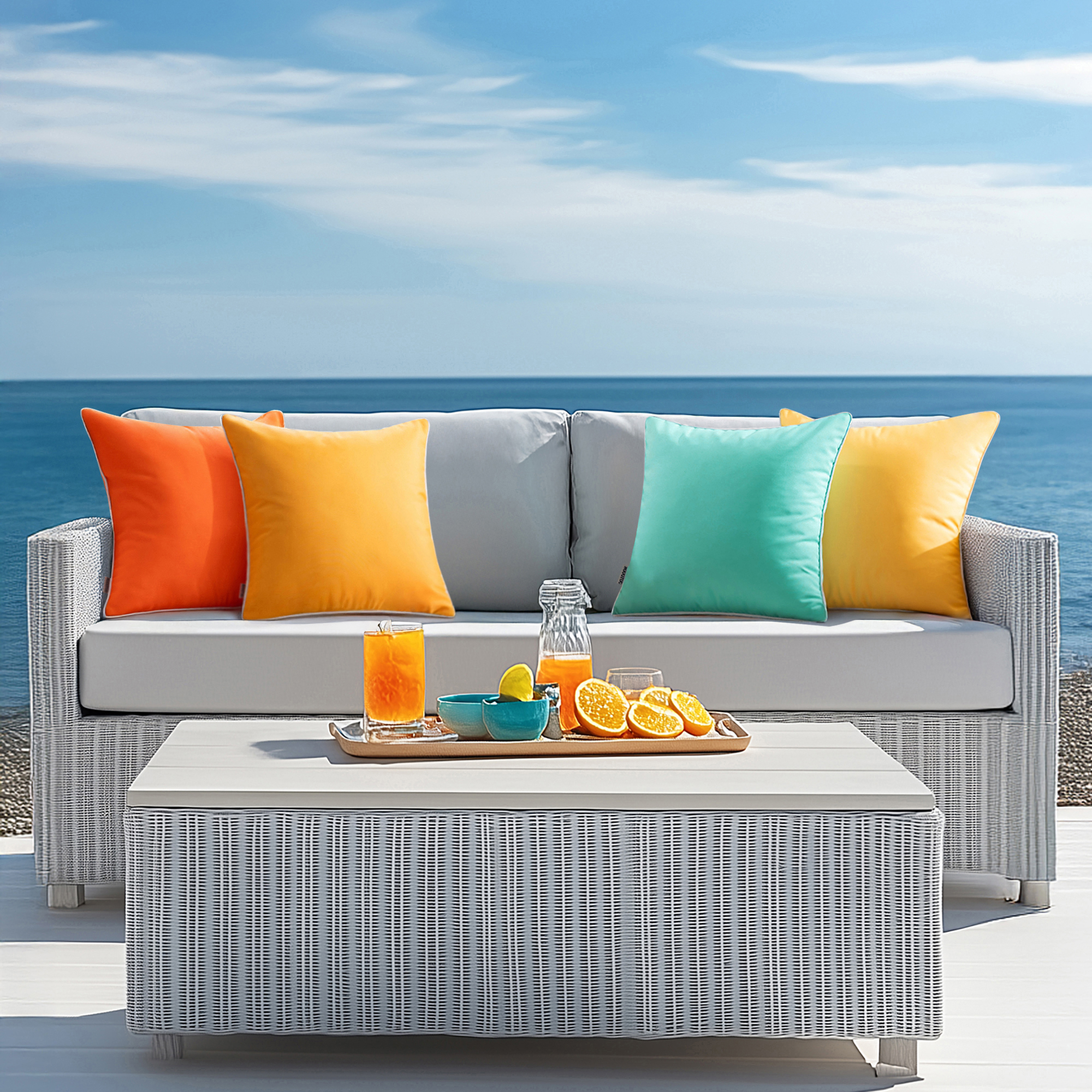 Set of 2 Outdoor Waterproof Pillow Covers 18x18, White Cushion Covers with Solid Piping, Decorative Throw Covers for Patio, Garden, Sofa or Home, No Inserts Included