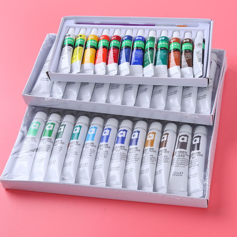 12/24 Colors Acrylic Paints Brush Set 12ml Tubes Artist Drawing Painting Pigment Hand Painted Wall Paint DIY