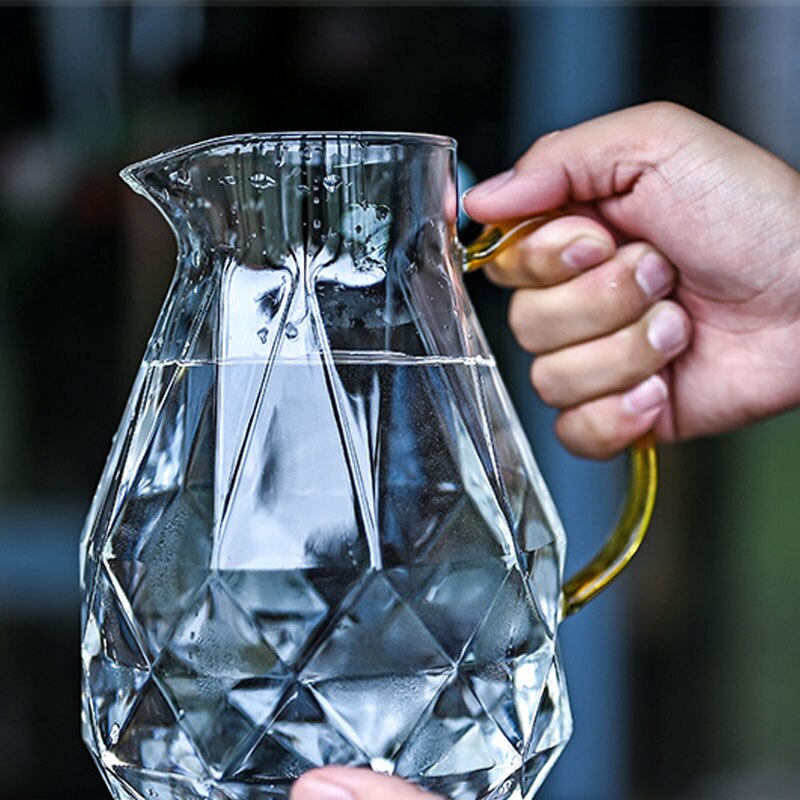 Jarra de agua fría y para Set de Tetera, jarra de café transparente con textura de diamante de 1,5 l, garrafa de agua para el hogar, tetera resistente al calor Se