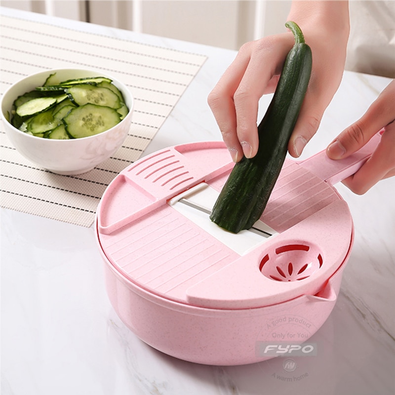 Multi-functional Vegetable Slicer Chopper Kitchen Cutter Vegetable Fruits Tools with 6 Blades Egg Divider Drainer Salad Maker
