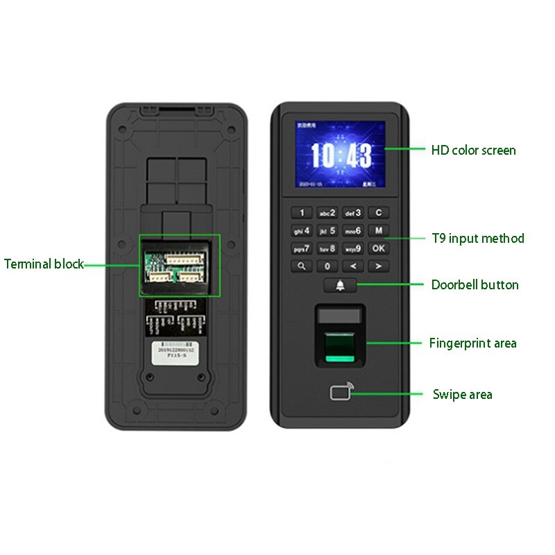 Control de Acceso interior y tiempo de asistencia lector de tarjetas IP42 biométrico de huella dactilar TCP/IP/teclado Compatible con 1000 usuarios