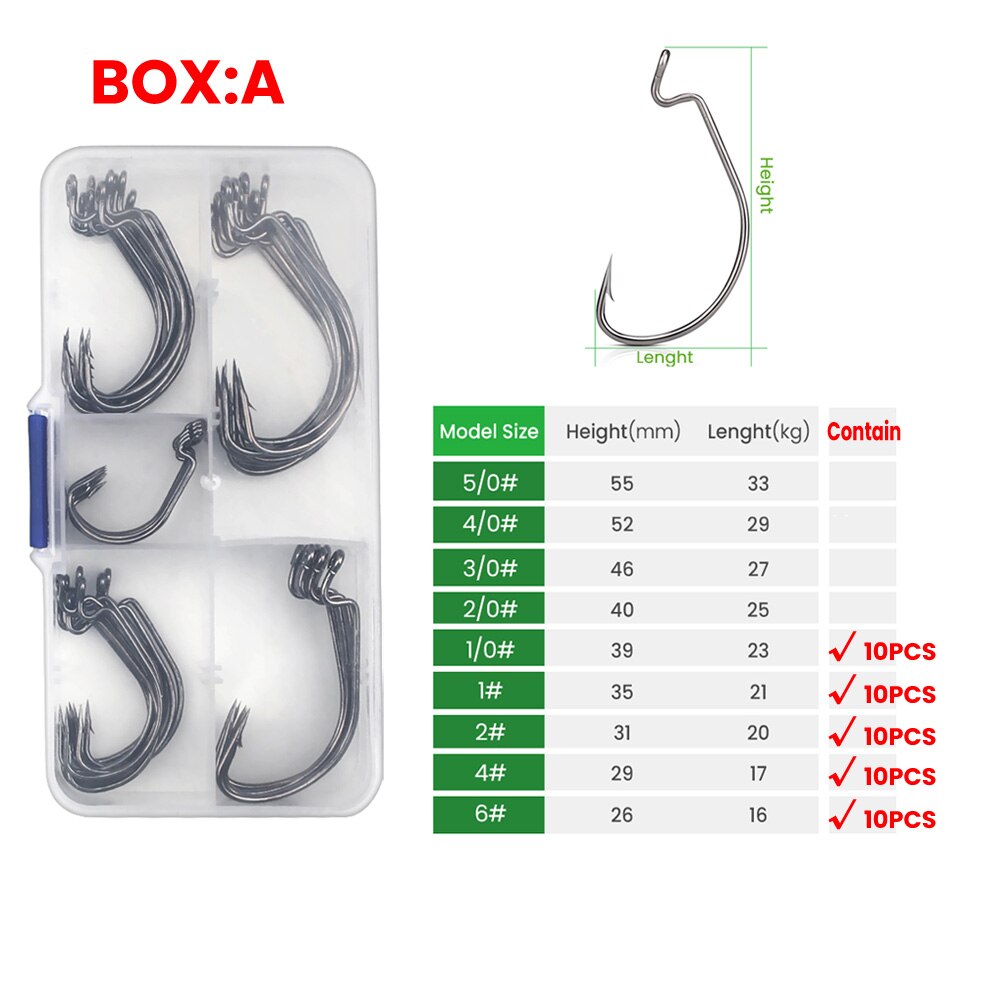 DNDYUJU-anzuelos de pesca de mar 6 #-5/0 #, accesorios aparejos, señuelo de pesca suave, 50 Uds.: BOX-A