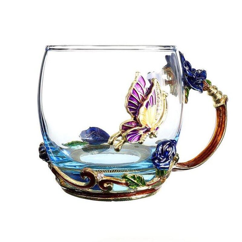 Skönhet och nyhet emalj kaffekopp mugg blomma te glas koppar för och kalla drycker te kopp sked set perfekt bröllop  b2