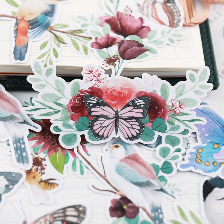 Autocollants oiseaux et papillons de la forêt, étiquette décorative pour livre d&#39;étudiant, Stickers d&#39;artisanat et de Scrapbooking, jouets pour enfants, 25 pièces