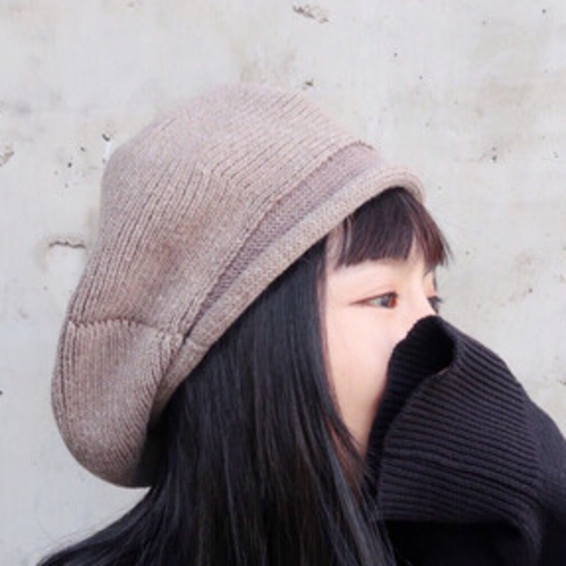 [eam] forår sommer ensfarvet rund kuppel temperament tyk varm strikhue kvinder tidevand all-match  oa713