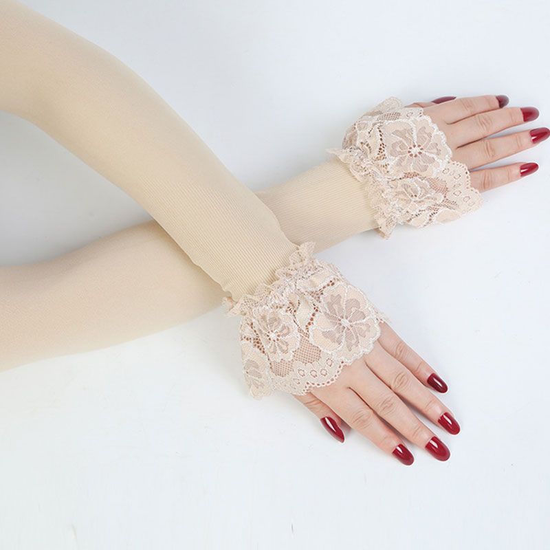 Gants longs d&#39;été en dentelle sans doigts, manches élastiques pour la conduite, mitaines longues sans doigts pour la Protection solaire