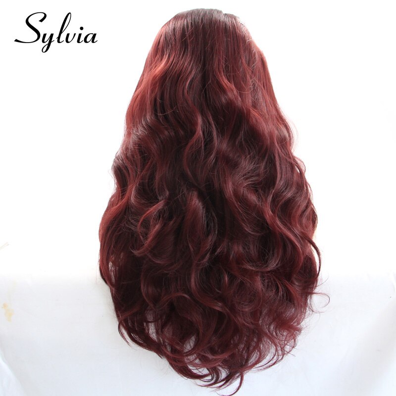 Sylvia Wine Red Color Long Body Wave Wigs Synthetic Lace Front Wig 99j# Heat Resistant Fiber Hair For Women