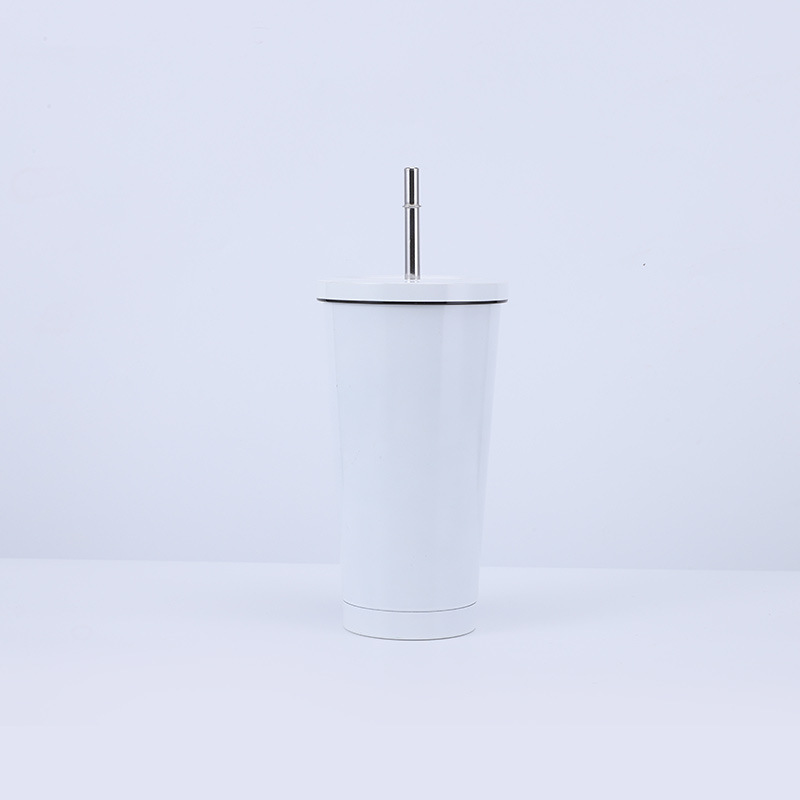 Vacuum Insulated Mug Stainless Steel Thermos Cup Car Coffee Milk Tea Drinking Cup With Straw: black