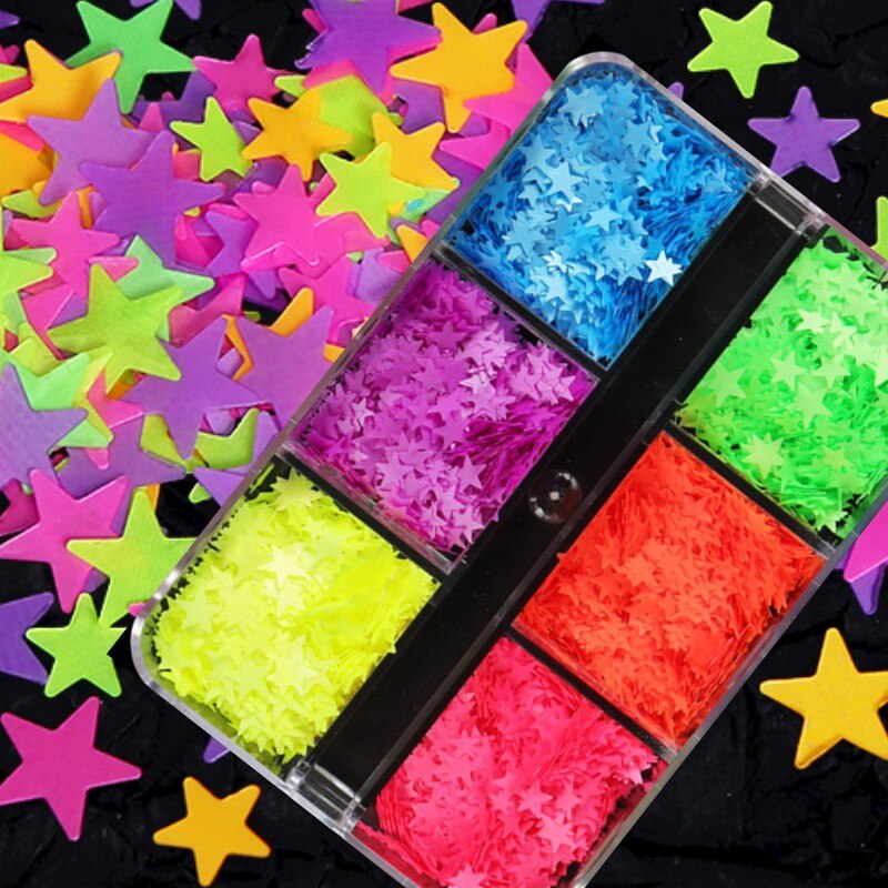 Neon- Herz Schmetterling Nagel Pailletten einstellen Irridescent Stern Blume 3D Charme Flocken Dekoration für Nagellack funkeln Zubehör