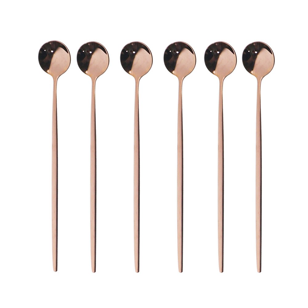 6Pcs Rainbow Long Hangdle Spoon For Polished Stirring Drink Dessert Ice Cream Spoon Cutlery Flatware Steainless Steel Tableware: Rose