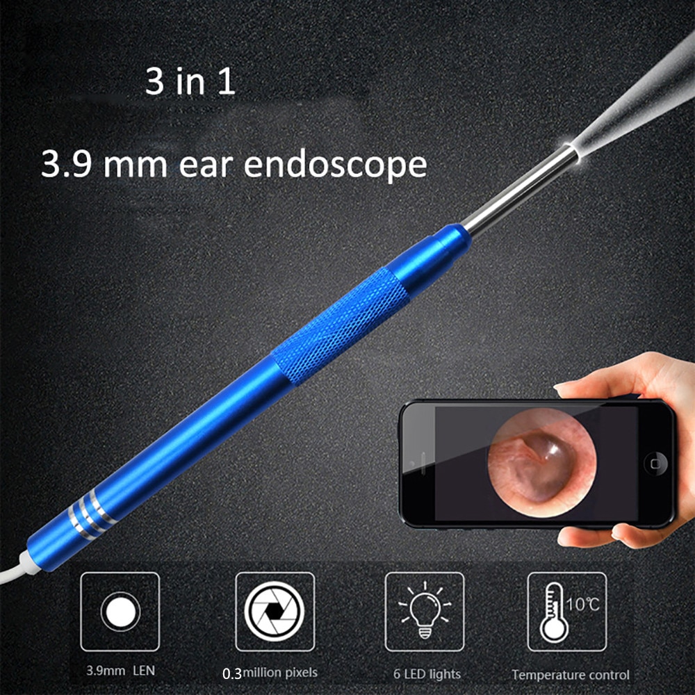 3.9Mm Oor Endoscoop 3 In 1 Usb Inspectie Otoscoop Ear Wax Remover Hd Camera Visuele Earpick Schoonmaken Tool Met 6 Verstelbare Led