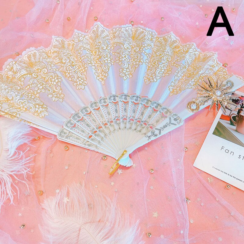 Lolita – éventail pliable en dentelle Rose, Style rétro européen, Style gothique foncé, pour danse de cour, , décoration de fête de mariage: A