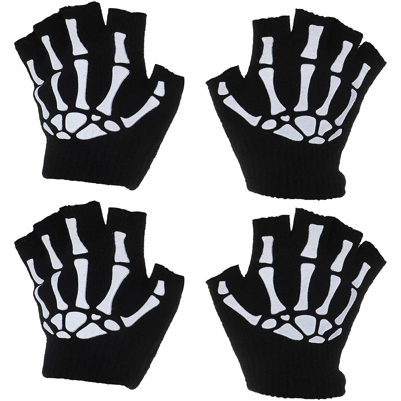 Print Gloves Pairs Kids Skeleton Warm Glow in The Dark Fingerless Knitted Gloves Mitten Half finger child gloves guantes