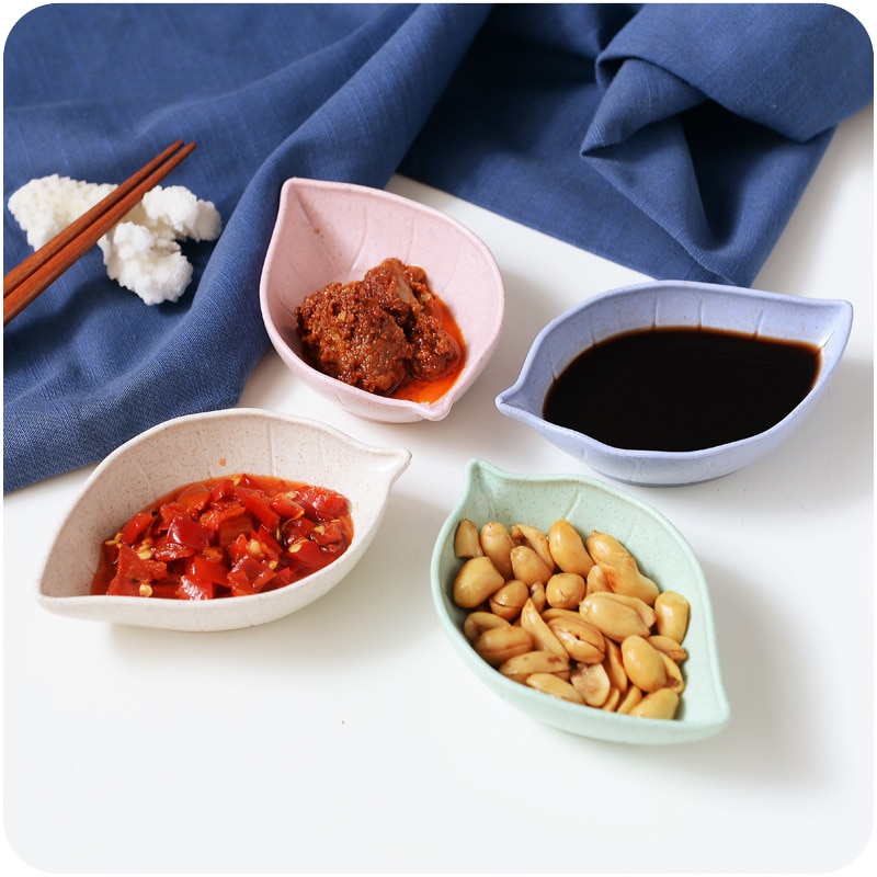 Platillo de hojas de paja de trigo, plato para condimentos, salsa, vinagre, cocina, lateral, aperitivos, 6 uds.