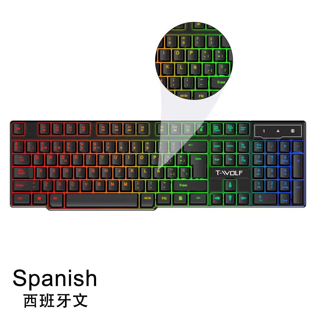 Tastiera spagnola illuminata Tastiere per PC da gioco computer Gamer USB con tastiera portato ñ cablata luminosa tramite cavo teclado español: Marrone