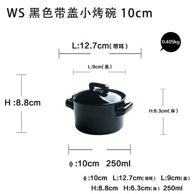 Japanse keramische bakken kom rood met deksel kleine bakken kom bakken schotel servies binaural bakken kom vlakke bodem kom dessert: Black