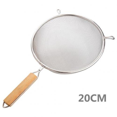 Wooden Handle Frying Food Oil Stainless Steel Screen Mesh Strainer Flour Sifter Sieve Filter Colander Skimme Kitchen Tools: 20cm
