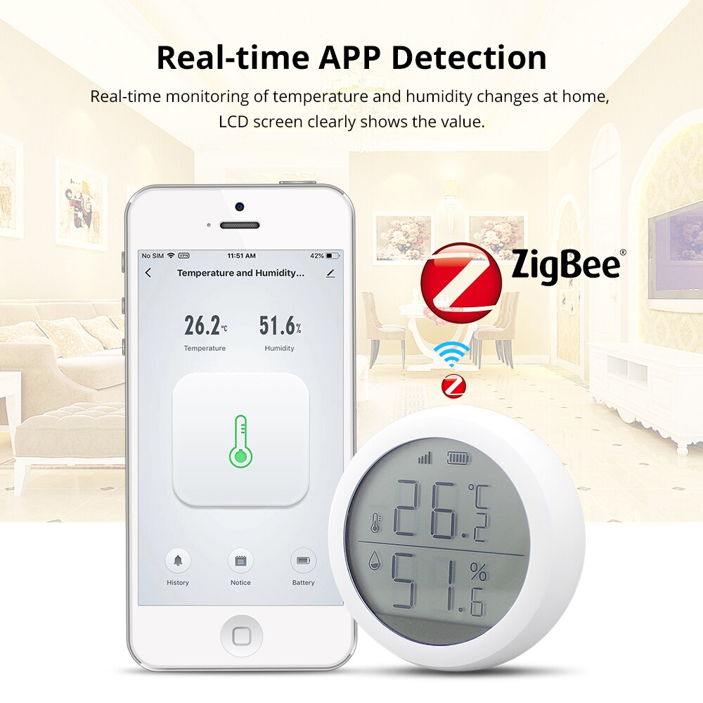 Tuya Zigbee Temperature Humidity Sensor Smart Temperature Sensor Remotely Monitor Temperature Environment For Home Work With APP