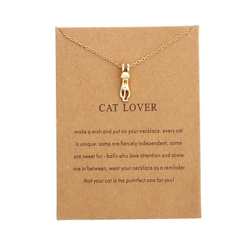 DoreenBeads-collar dorado con Gato y tarjeta para mujer, joyería para mujer, collar y colgante para amante de los gatos, diario para novia: Gold