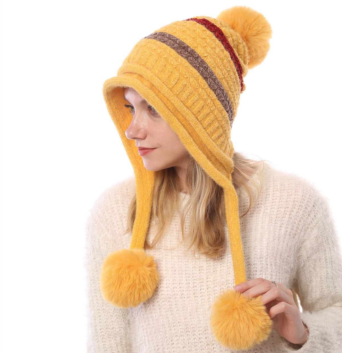 Gorro de punto de terciopelo para mujer, gorro grueso de estilo Ruso, negro, azul marino y blanco, cálido, novedad de otoño e invierno,
