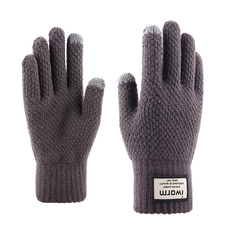 Touch Screen Gloves Men's Jacquard Plus Velvet Winter Thick Knitted Warm Woolen Gloves