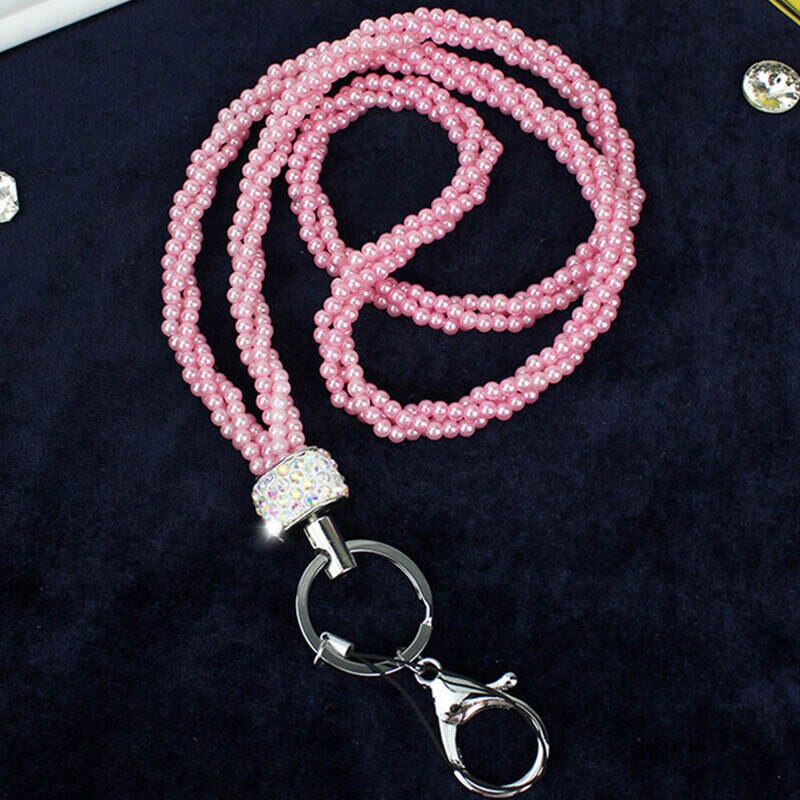 Draagbare Kaart Pak Touw Universele Pearl Lanyard Mobiele Telefoon Nekkoord Mode Lanyard Sleutelhouder Strass Lanyard: Roze